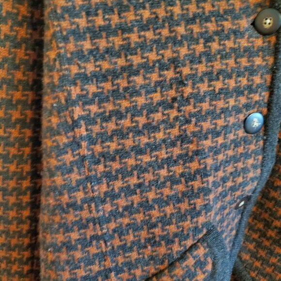 David Brooks 100% Lamb Wool Orange Brown Houndstooth Cardigan XL - Picture 8 of 15